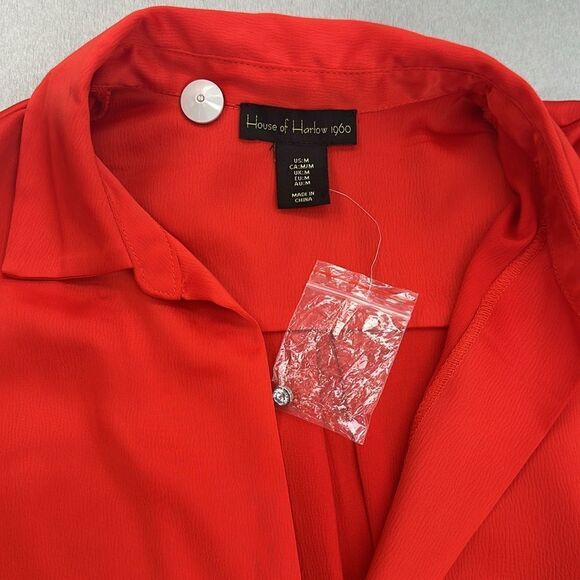 House of harlow red satin rhinestones trim wrap mini dress M - Picture 3 of 14